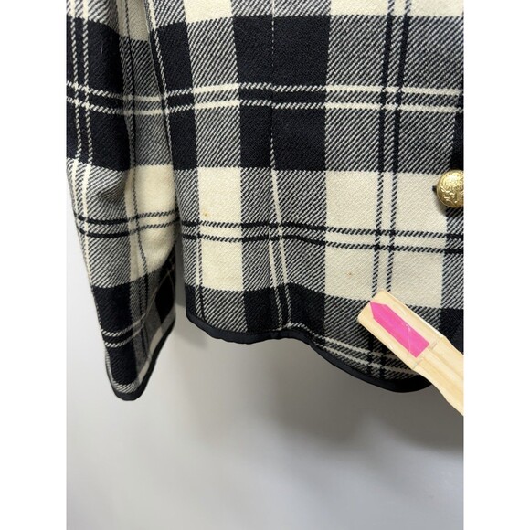 Talbots Vintage Wool Blazer Jacket Gold Pearl Button Boucle Plaid Black USA 12 - Picture 8 of 16